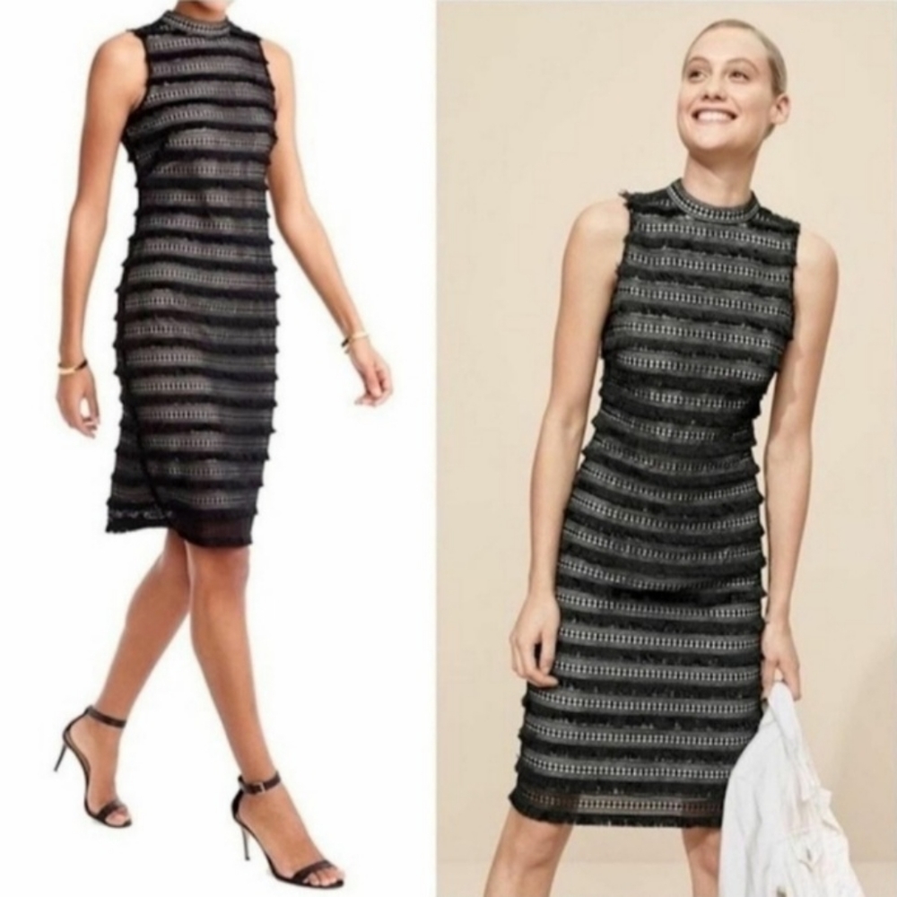 J. Crew Black Fringe Sheath Dress Size 8 Little Black Dress LBD